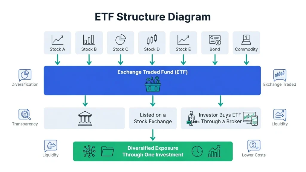 ETF-Structure-Diagram How ETFs work in India - AMC to exchange to investor flow